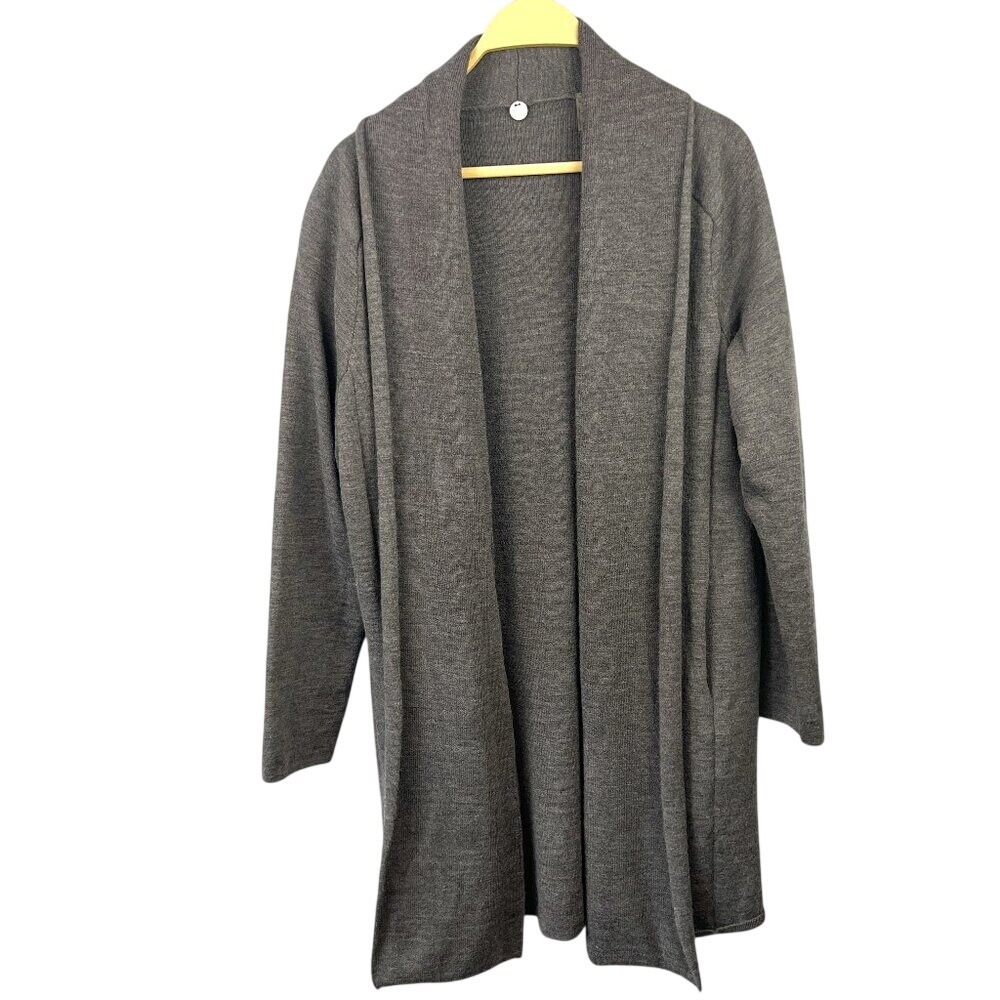 Margaret O'Leary Gray Merino Wool Longline Open Front Cardigan Sweater SzM